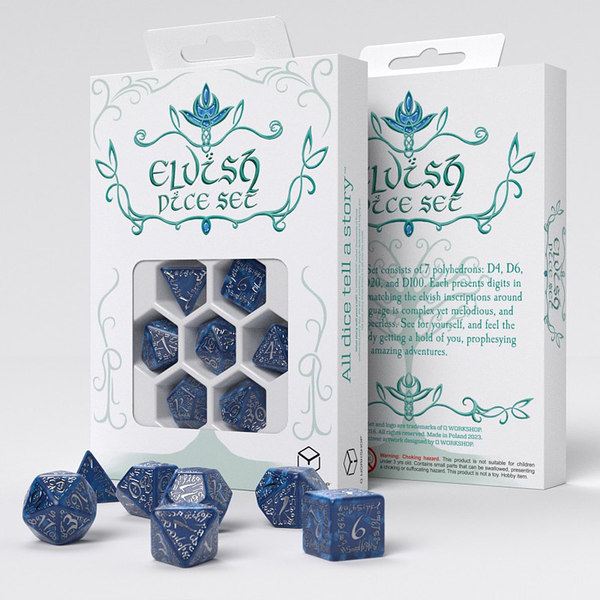Elvish Dice Set - Cobalt & Silver