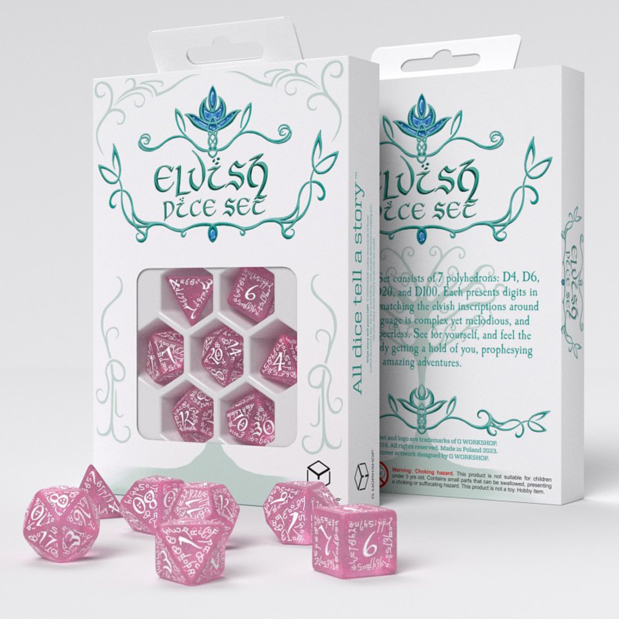 Elvish Dice Set - Pink & White