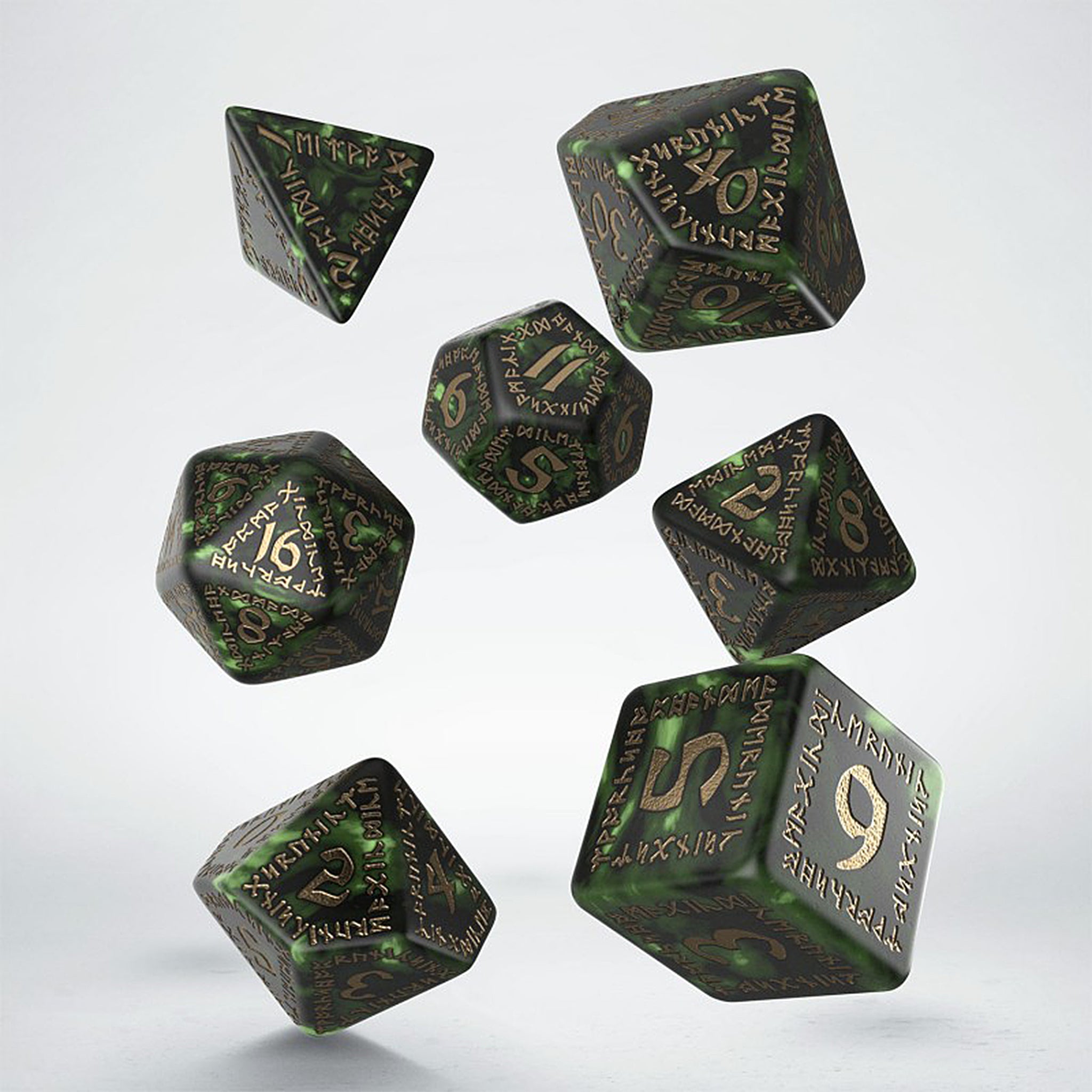 Runic Dice Set - Green & Gold